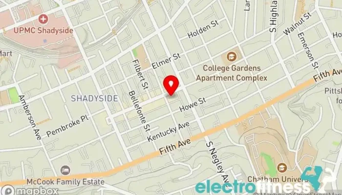 map of X Shadyside Gym, Personal trainer, Weightlifting area, Women's personal trainer in Pittsburgh